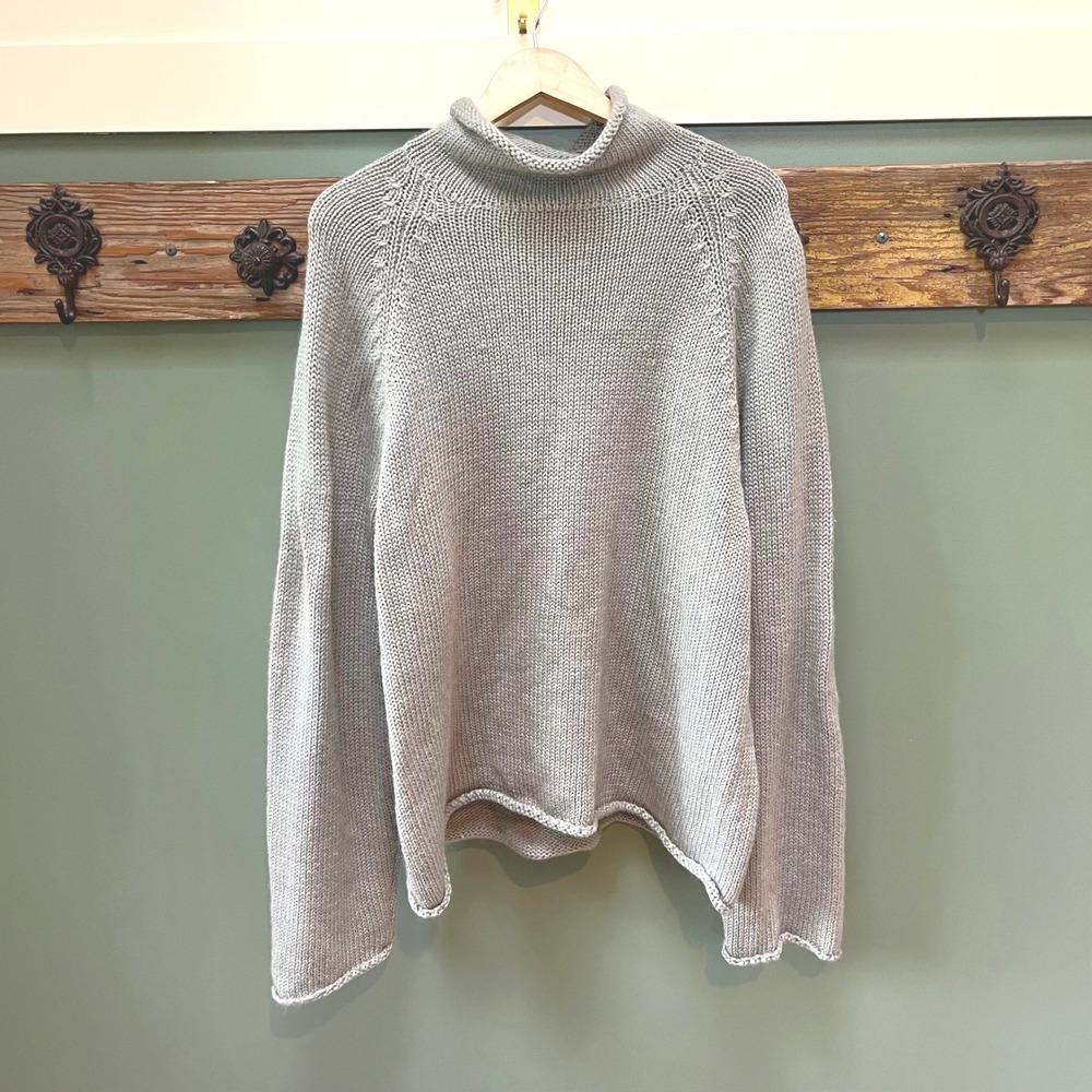 VINTAGE 80s 90s J. Crew Oarsman Roll Neck Sweater 100% Wool Sage XL Made in HK